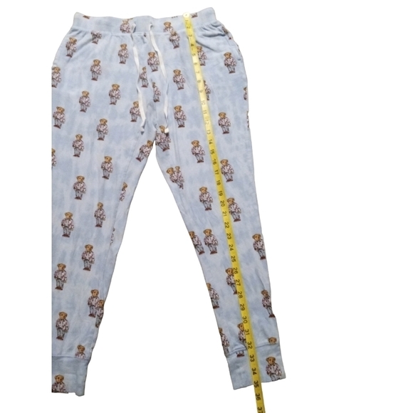 Ralph Lauren Teddy Bear PJ Pants Light Blue Pocketed Cuffed Drawstring Waist S - Picture 12 of 13